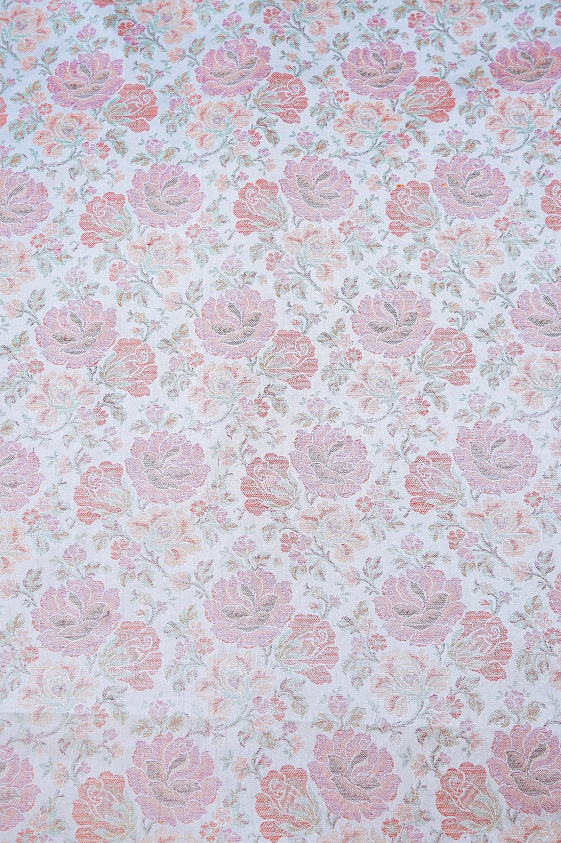 Handloom Banarasi Tanchoi Silk Rose Fabric