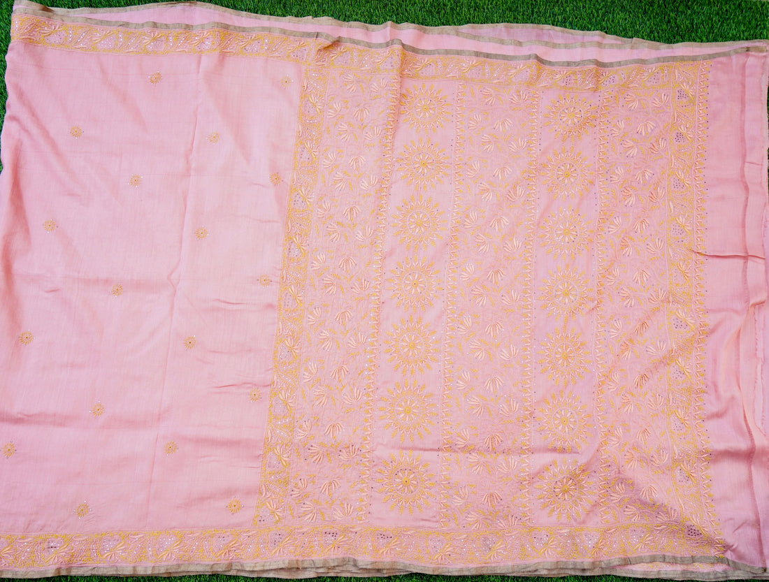 Chikankari Moonga Tussar Silk Saree