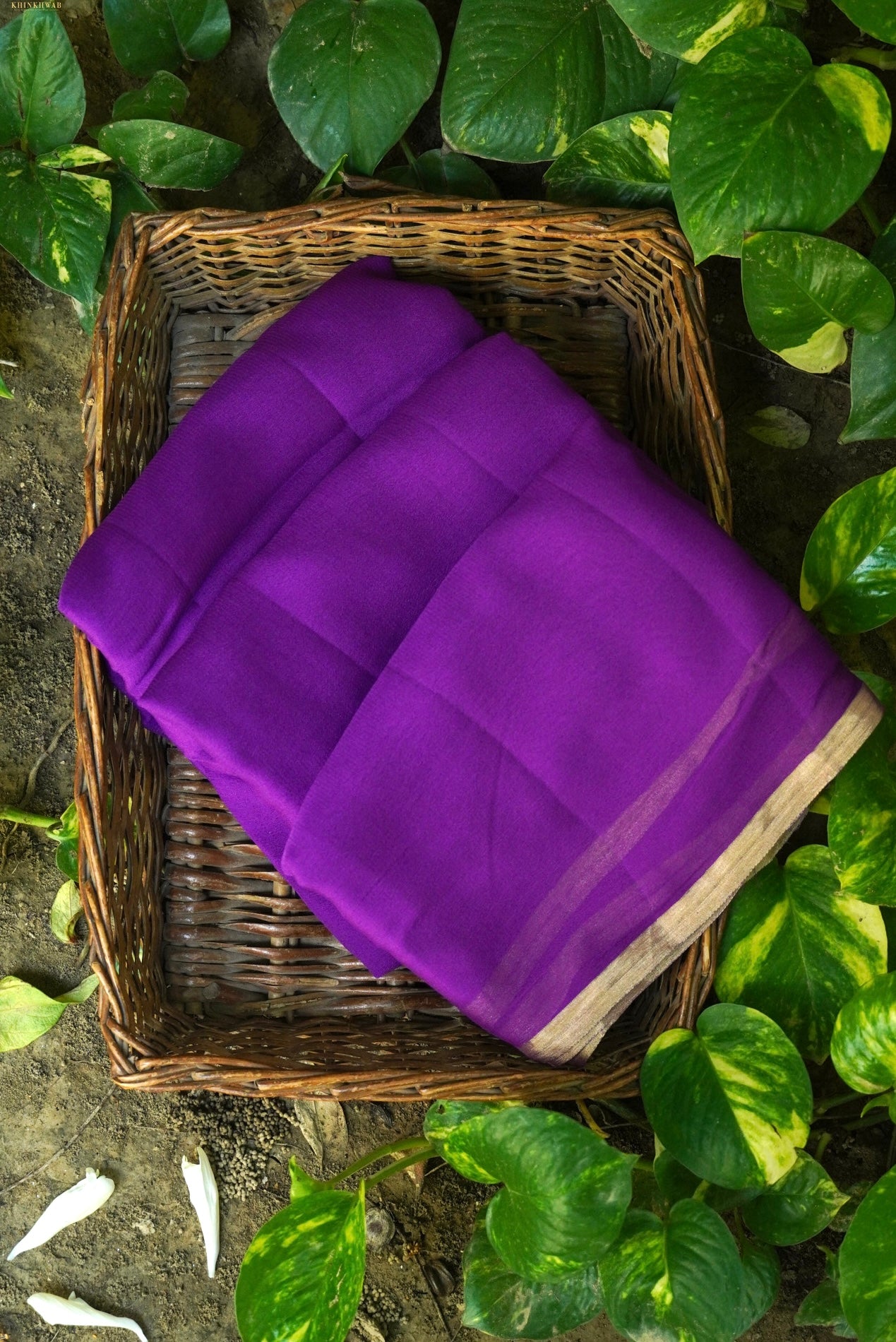 Purple Plain Georgette Handloom Banarasi Saree