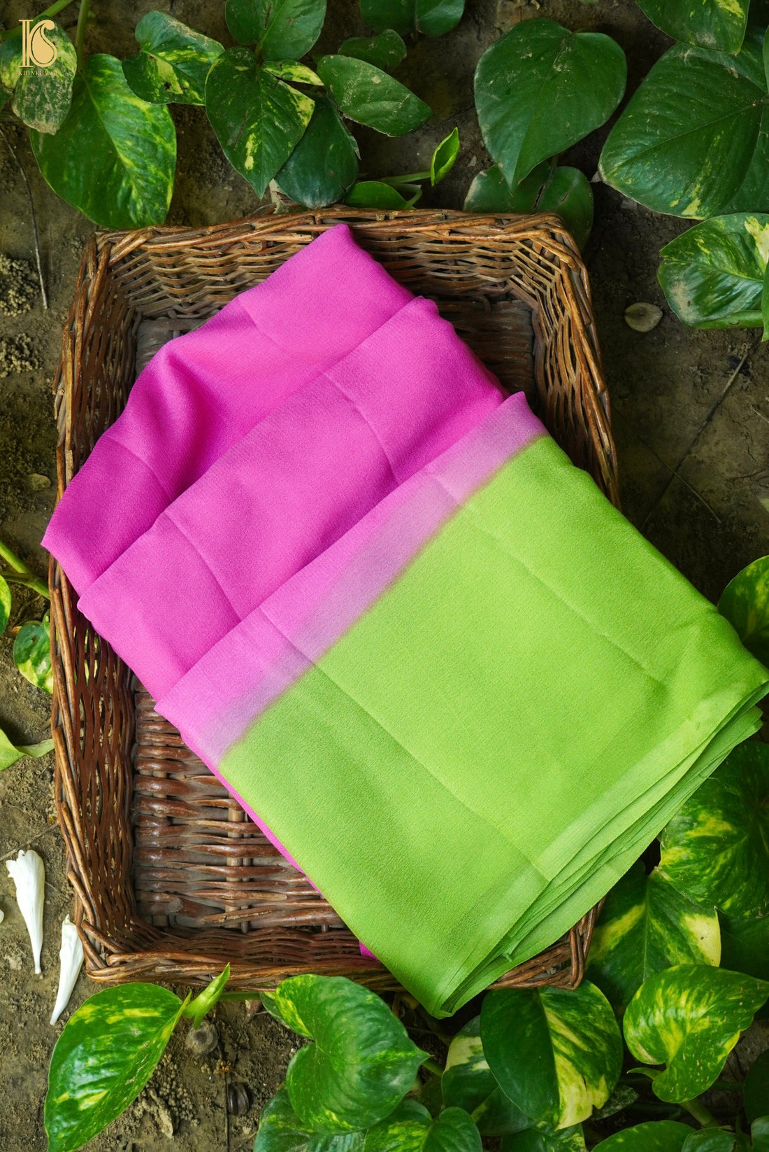 Pink & Green Georgette Saree