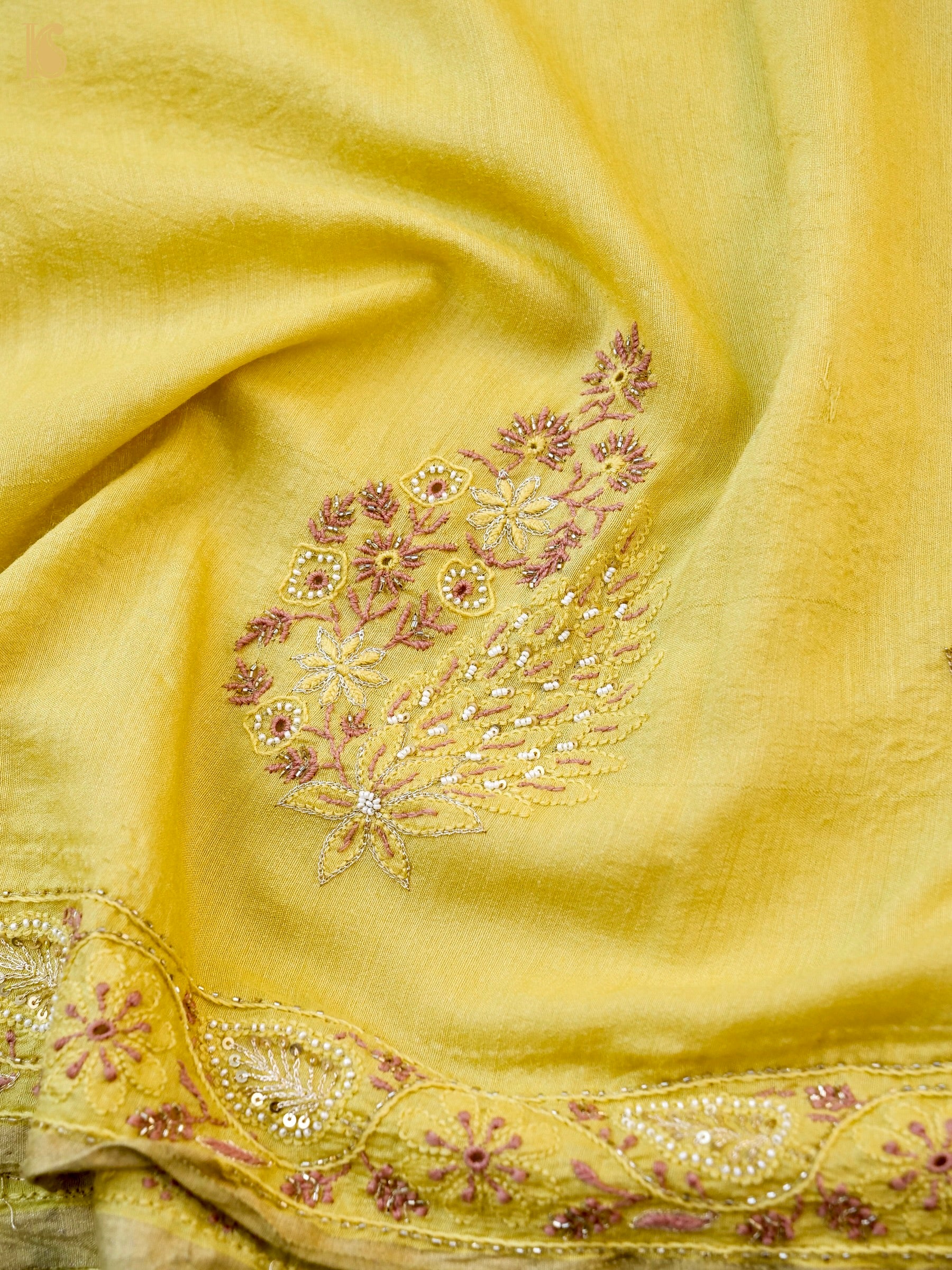 Chikankari Moonga Tussar Silk Saree