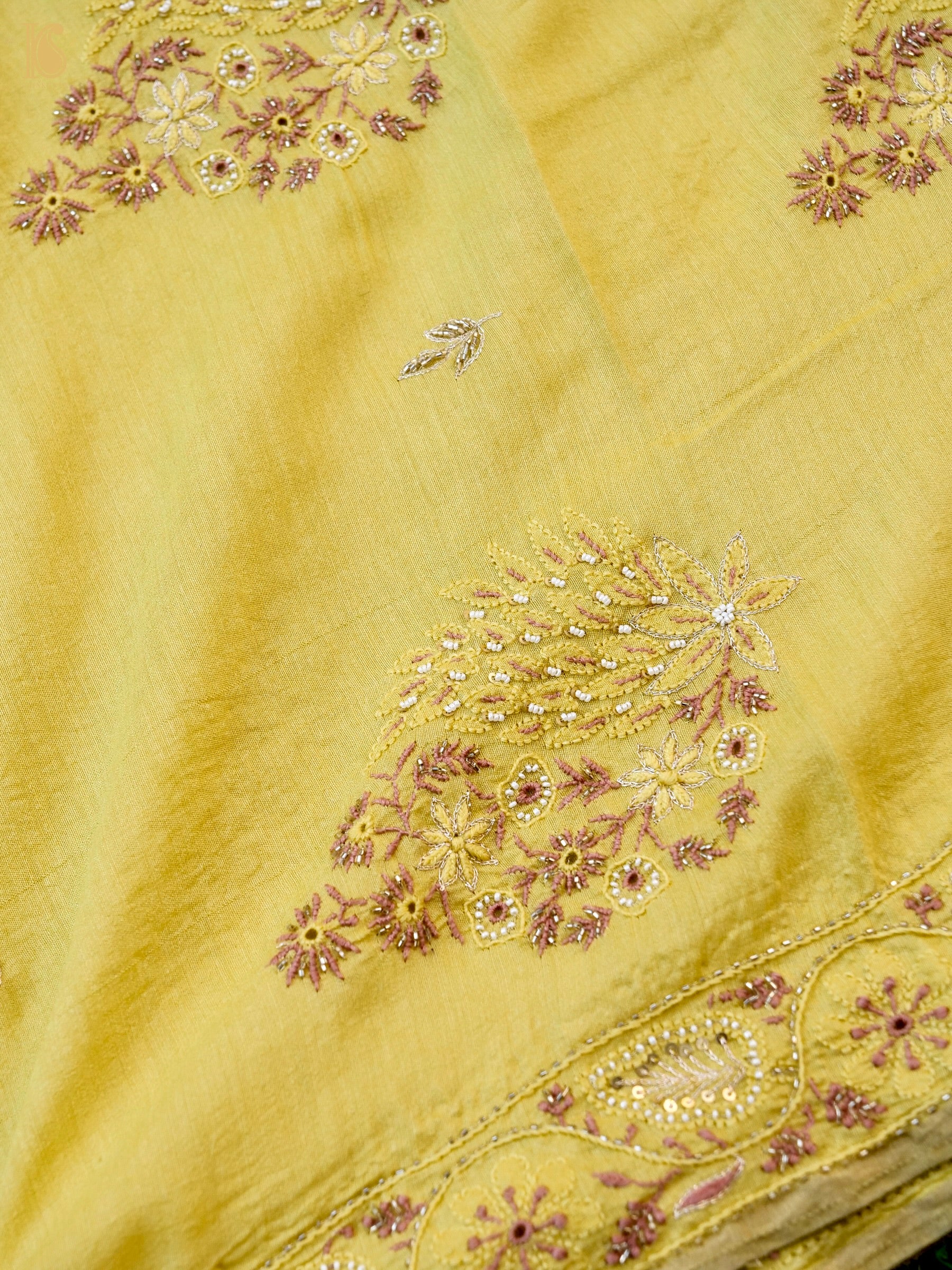 Chikankari Moonga Tussar Silk Saree