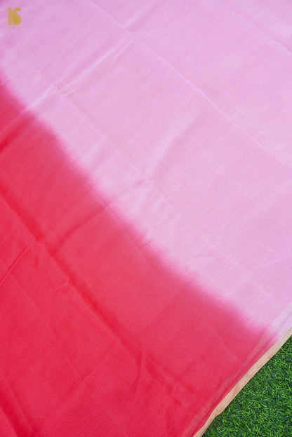 Red &amp; Pink Plain Georgette Handloom Banarasi Saree