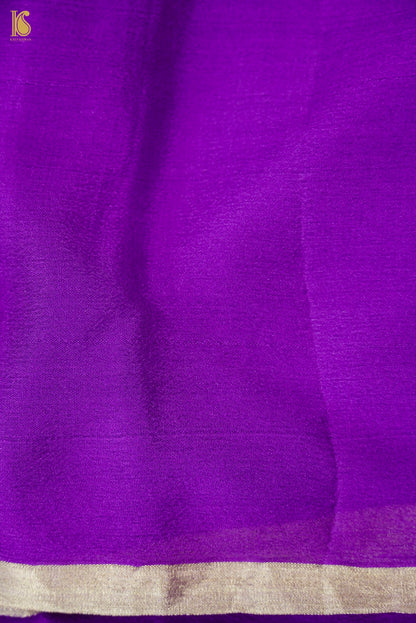 Purple Plain Georgette Handloom Banarasi Saree