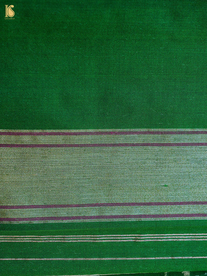 Handloom Pure Katan Silk Green Shikargah Banarasi Saree