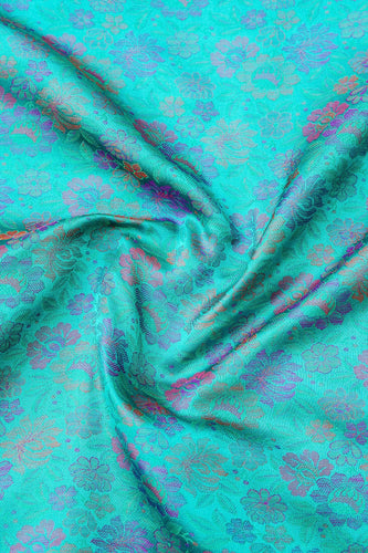 Handloom Banarasi Peonies Tanchoi Silk Fabric