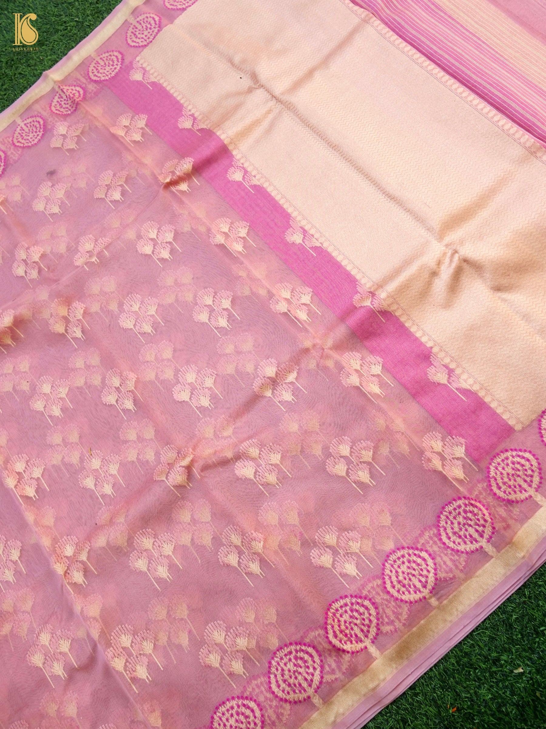 Handloom Kora Banarasi Ektara Pink Saree