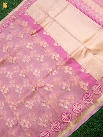 Handloom Kora Banarasi Ektara Pink Saree