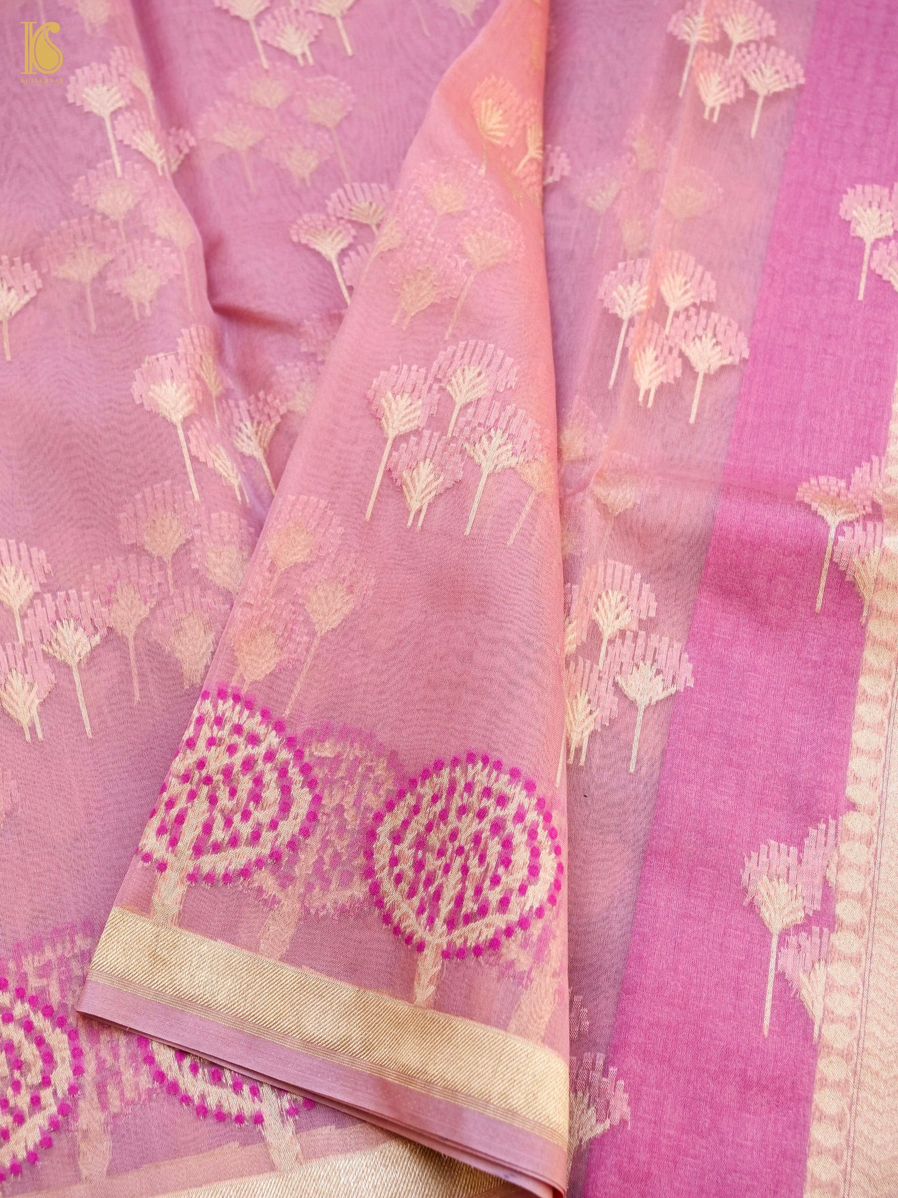 Handloom Kora Banarasi Ektara Pink Saree