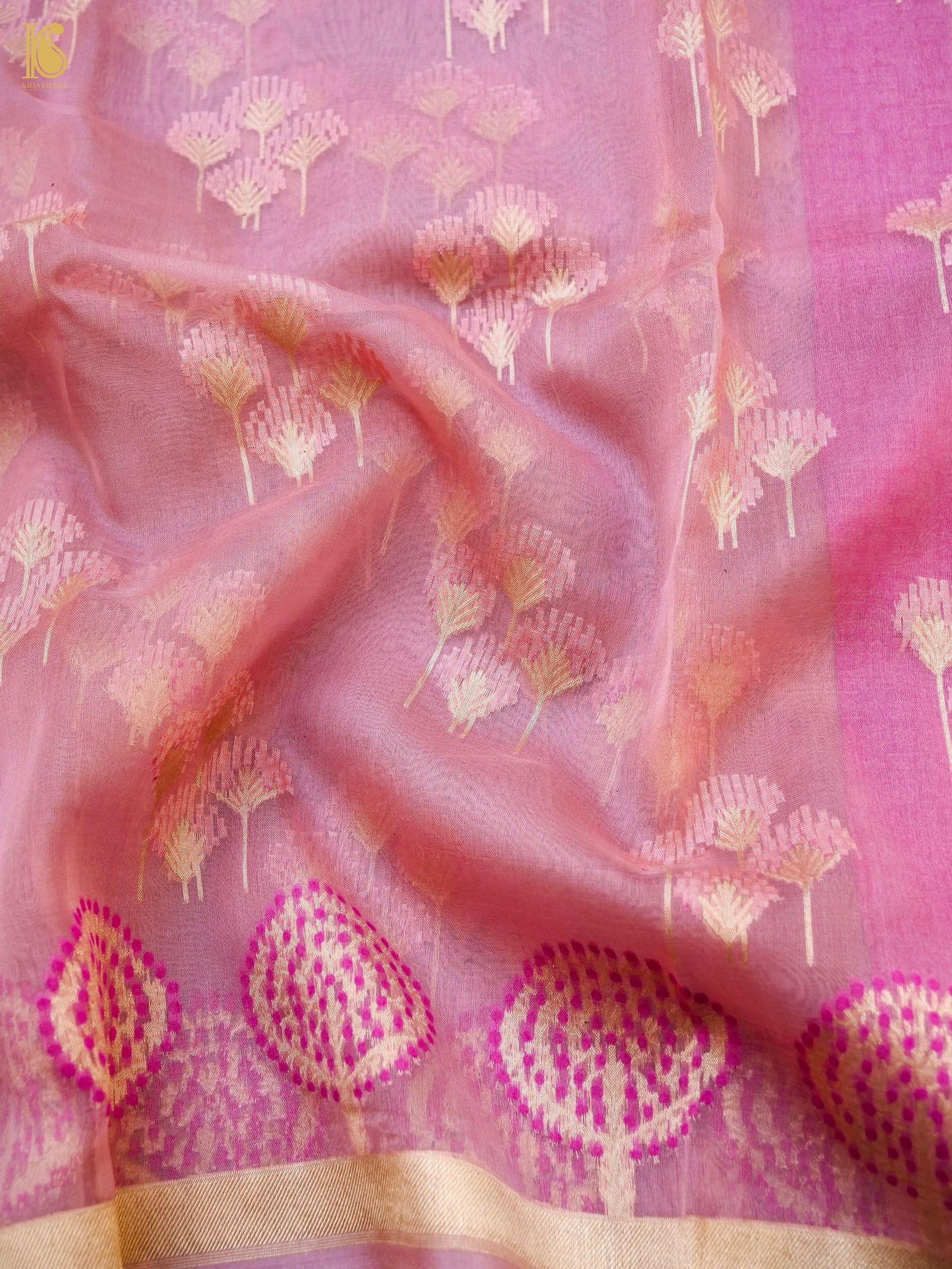 Handloom Kora Banarasi Ektara Pink Saree