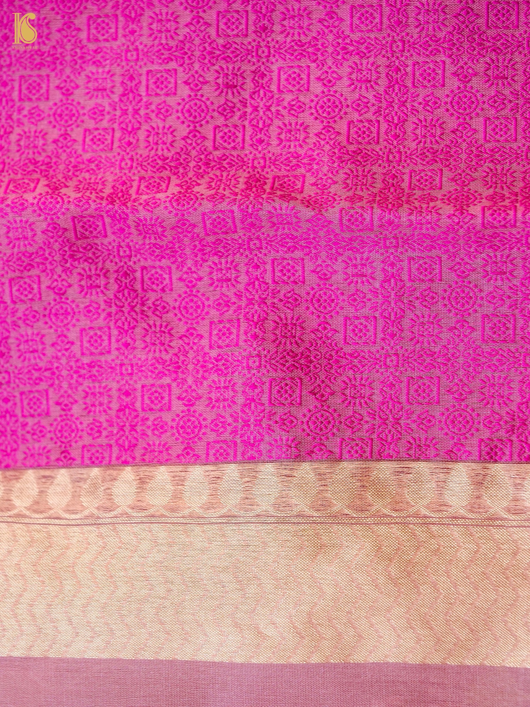 Handloom Kora Banarasi Ektara Pink Saree