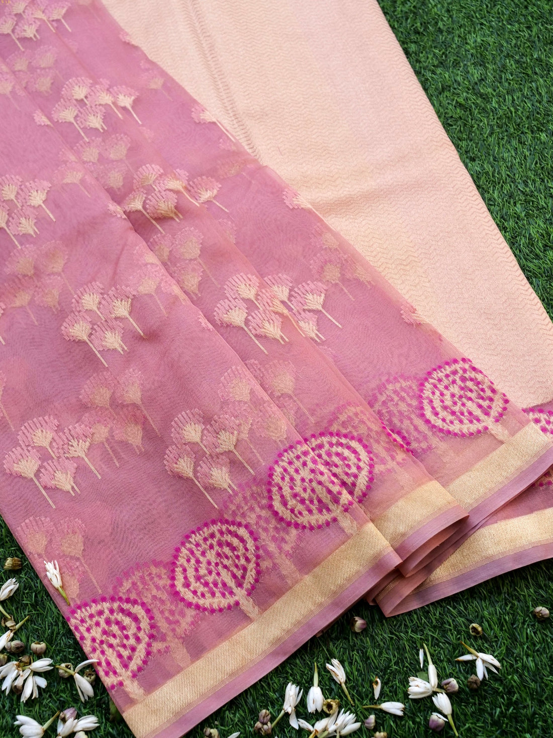 Handloom Kora Banarasi Ektara Pink Saree