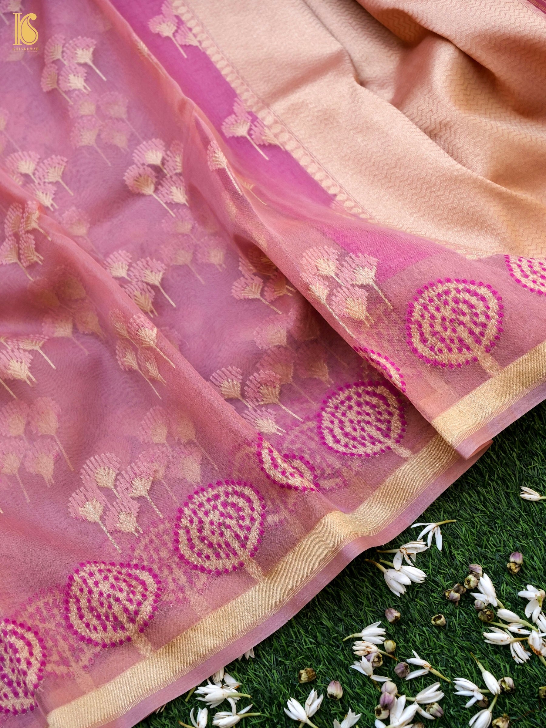 Handloom Kora Banarasi Ektara Pink Saree