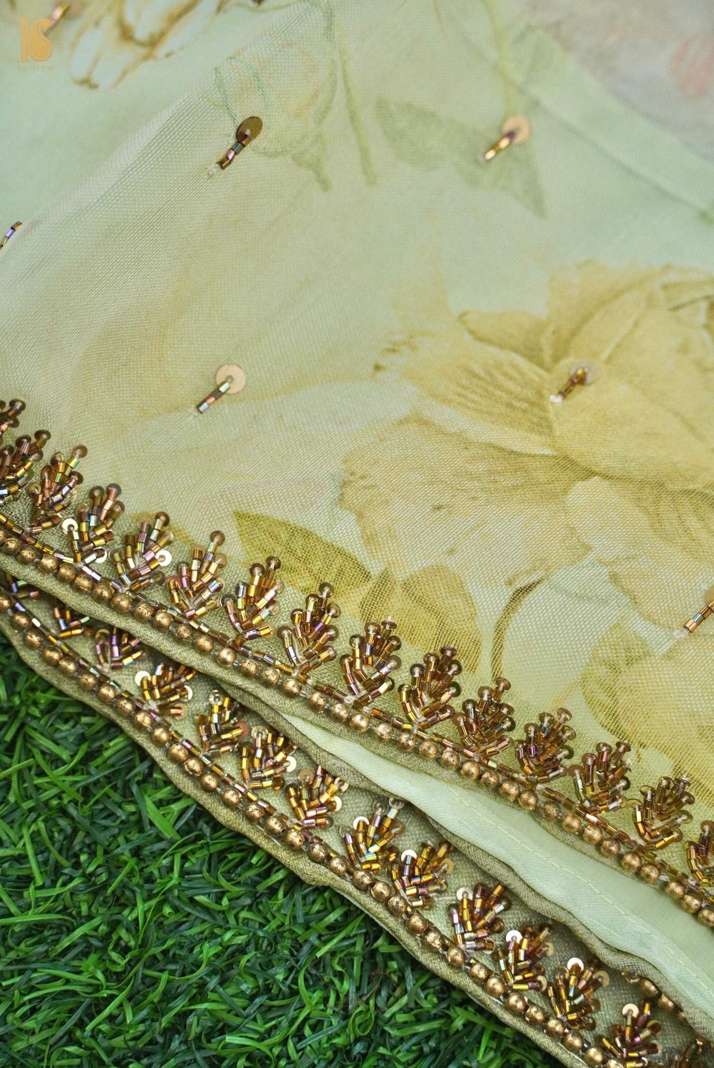 Organza Print Saree with Hand Embroidery