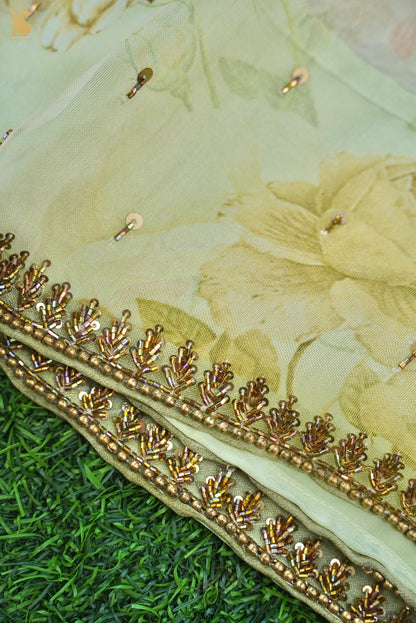 Organza Print Saree with Hand Embroidery