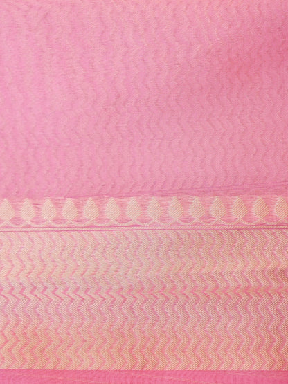 Handloom Kora Banarasi Ektara Pink Meena Saree