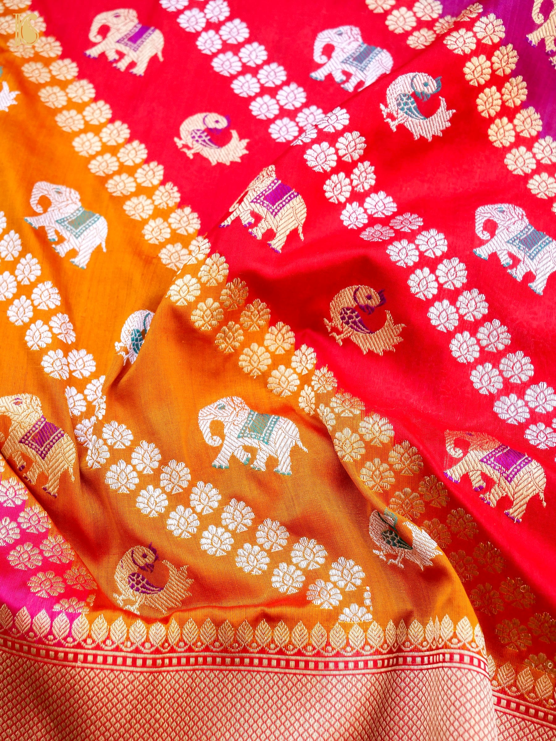 Handloom Banarasi Katan and Tissue Silk Rangkat Elephant Saree