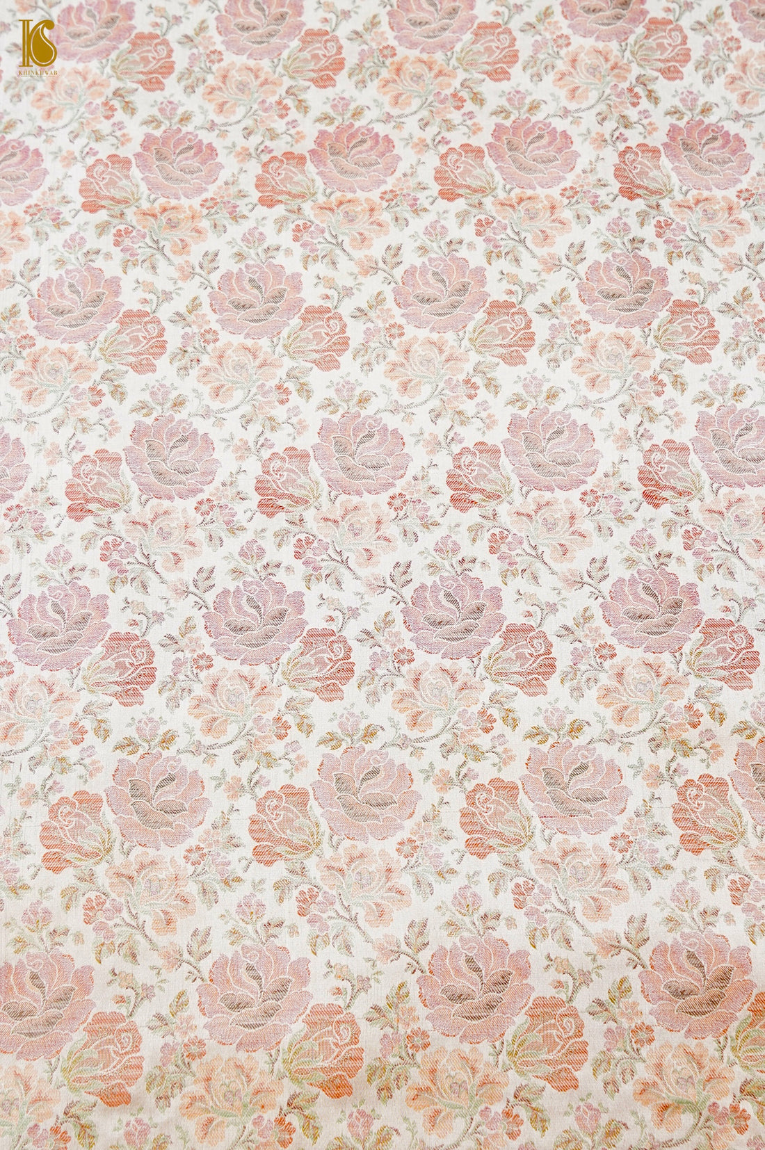 Handloom Banarasi Tanchoi Silk Rose Fabric