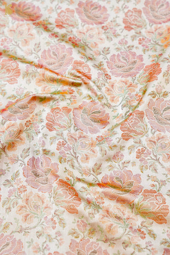 Handloom Banarasi Tanchoi Silk Rose Fabric