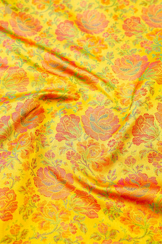 Handloom Banarasi Tanchoi Silk Rose Fabric