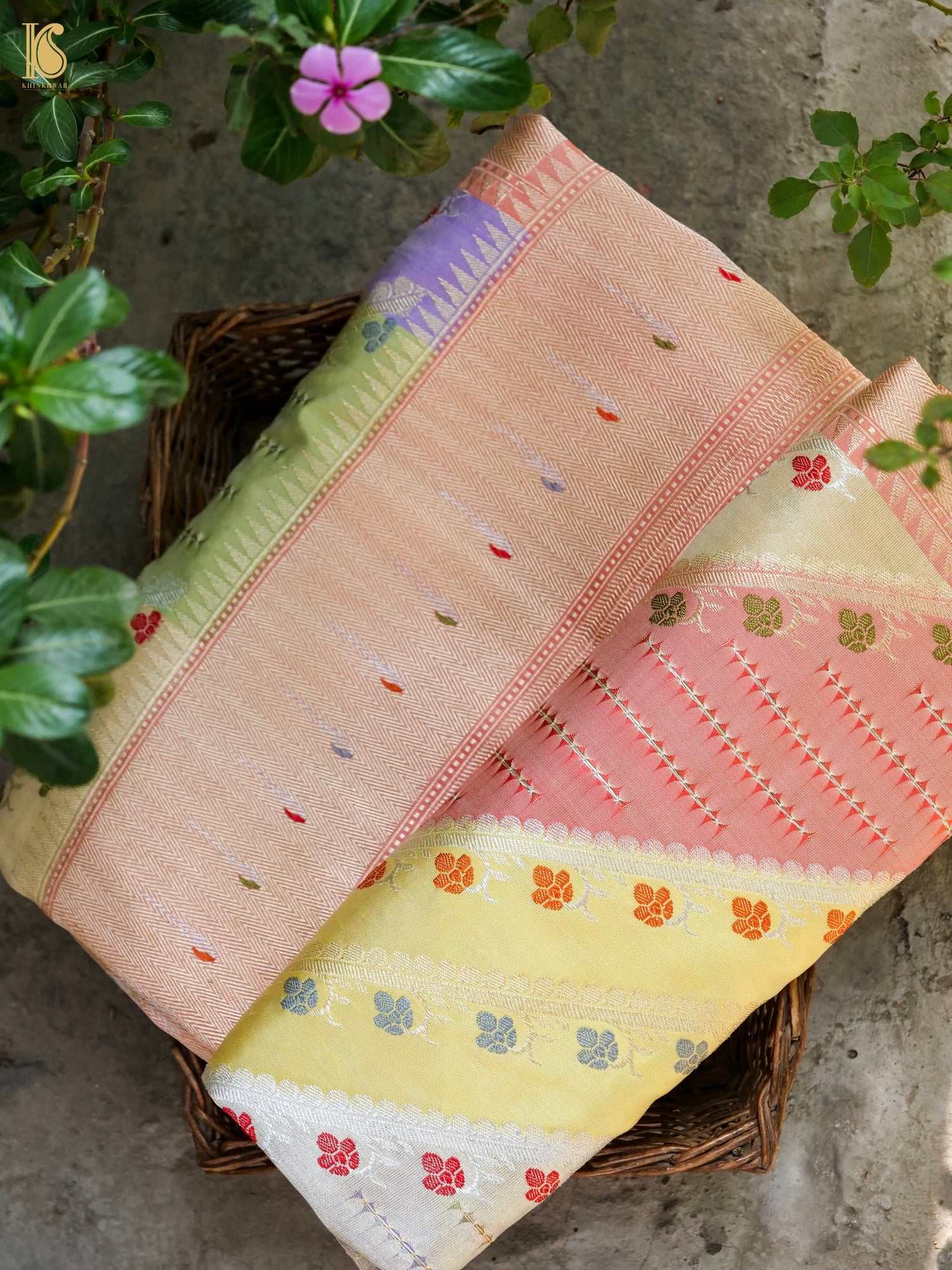 Handloom Banarasi Katan Silk Rangkat Pastel Saree