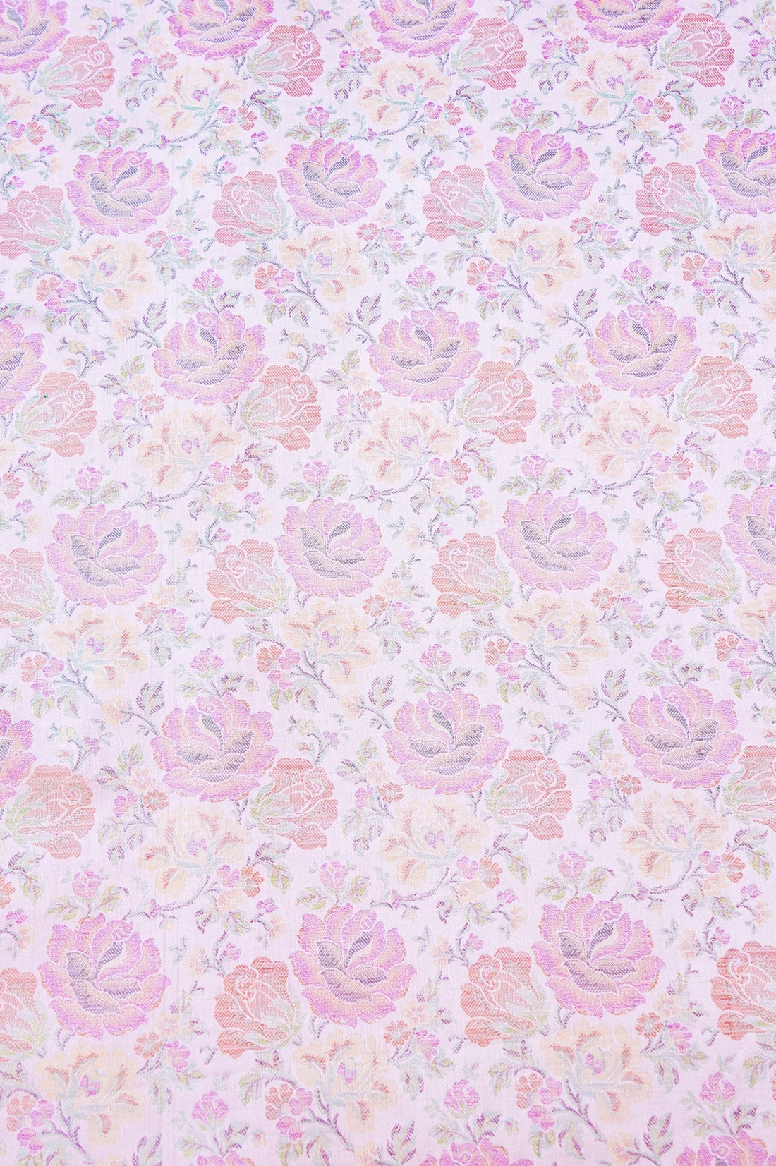 Handloom Banarasi Tanchoi Silk Rose Fabric