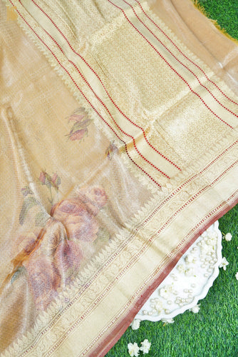 Handloom Banarasi Tissue Silk Tanchoi Print Saree