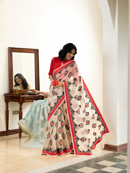 Banarasi Organza Silk Saree in Ivory - Soglia