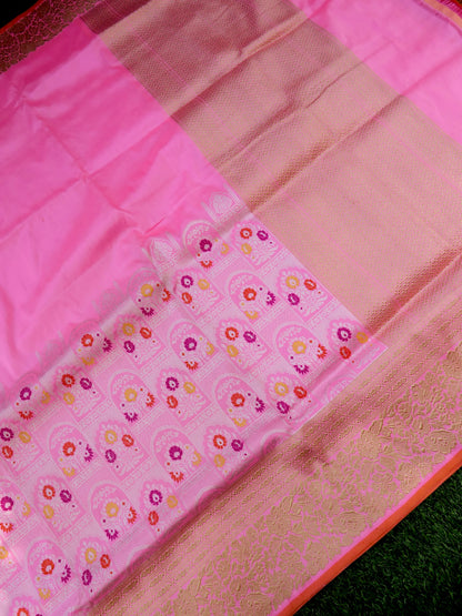 Banarasi Katan Silk Kadwa Handloom Saree | Baby Pink - Khinkhwab
