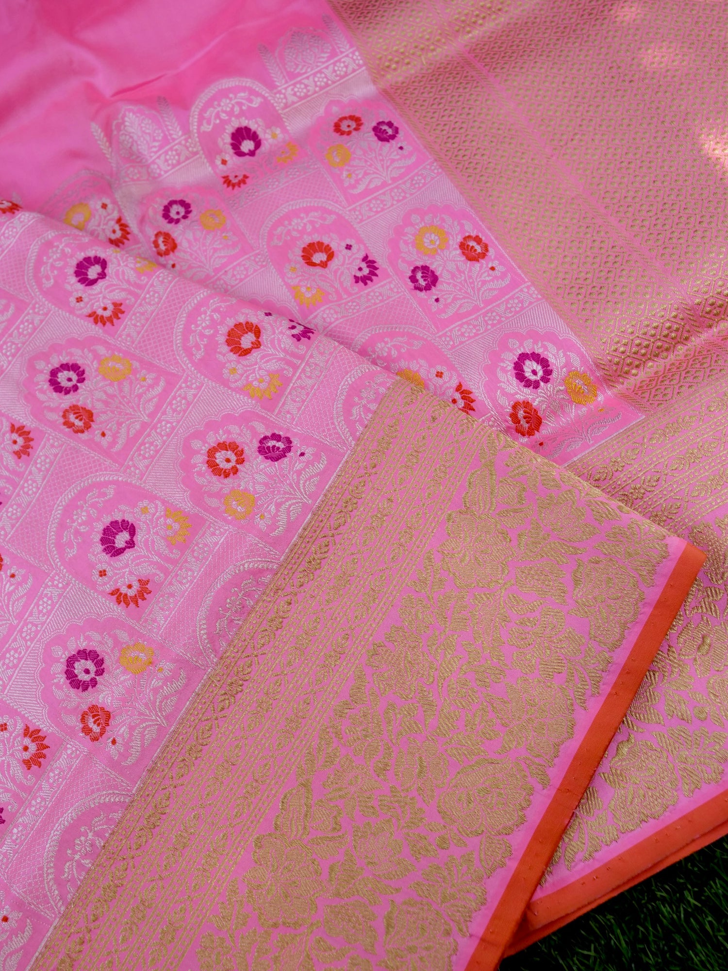 Banarasi Katan Silk Kadwa Handloom Saree | Baby Pink - Khinkhwab