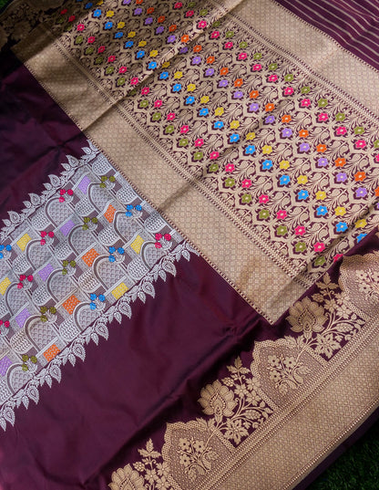 Banarasi Katan Silk Kadwa Handloom Saree | Wine - Khinkhwab