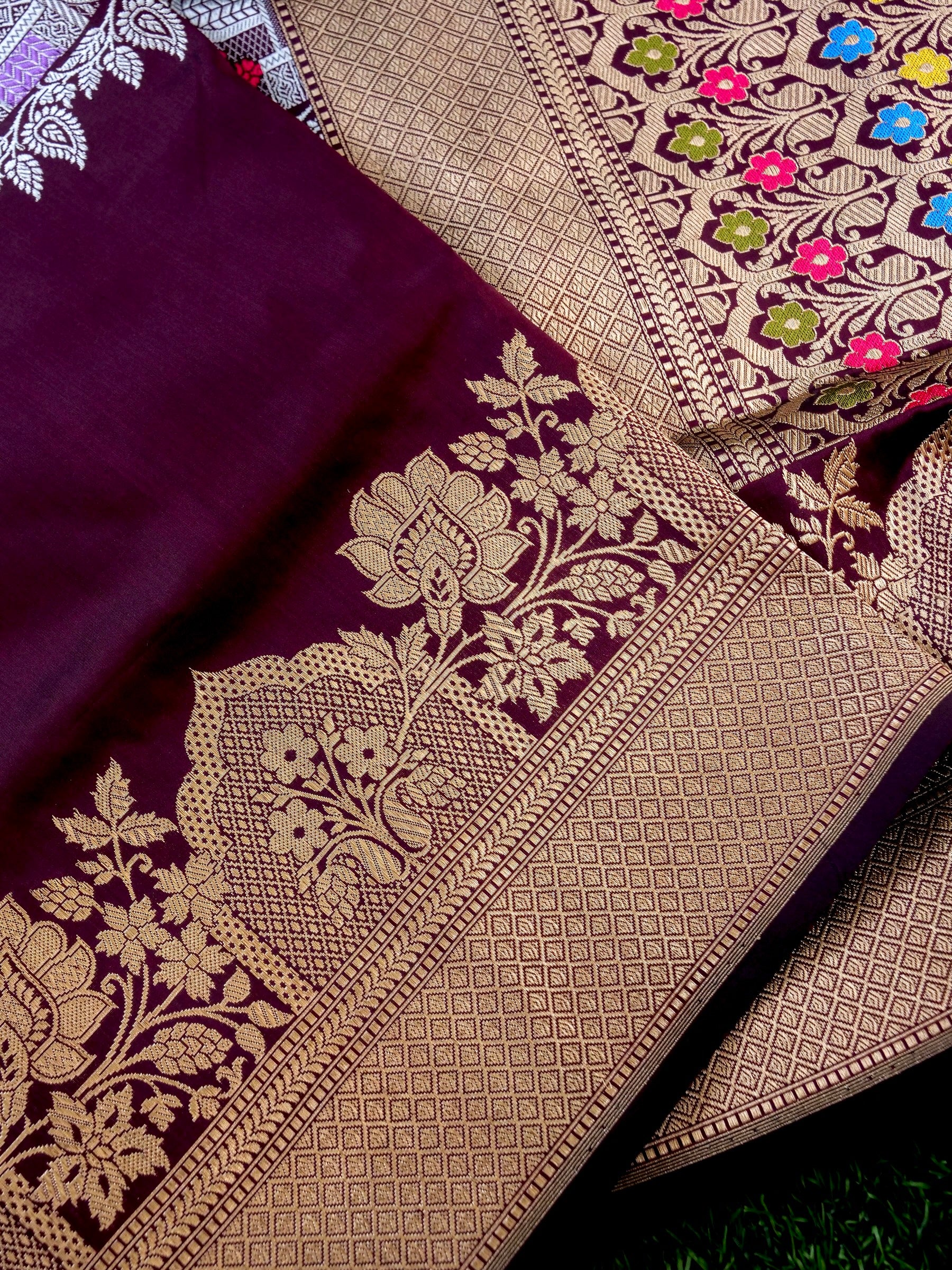 Banarasi Katan Silk Kadwa Handloom Saree | Wine - Khinkhwab