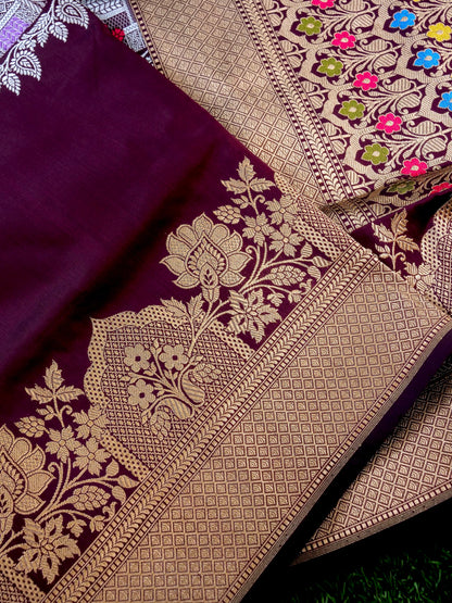 Banarasi Katan Silk Kadwa Handloom Saree | Wine - Khinkhwab
