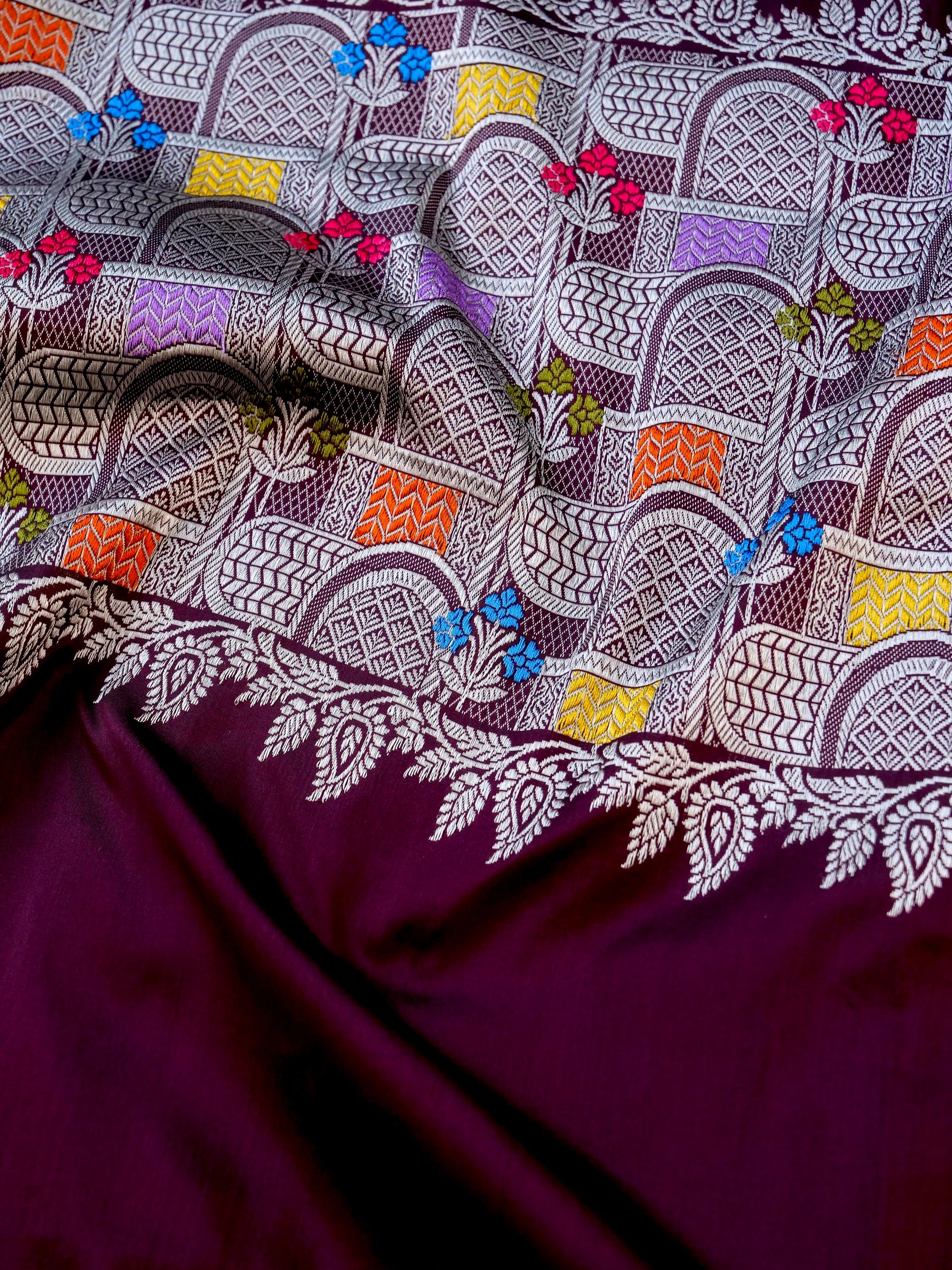 Banarasi Katan Silk Kadwa Handloom Saree | Wine - Khinkhwab