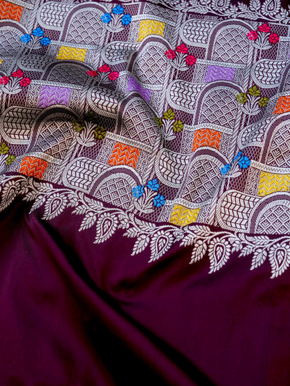 Banarasi Katan Silk Kadwa Handloom Saree | Wine - Khinkhwab