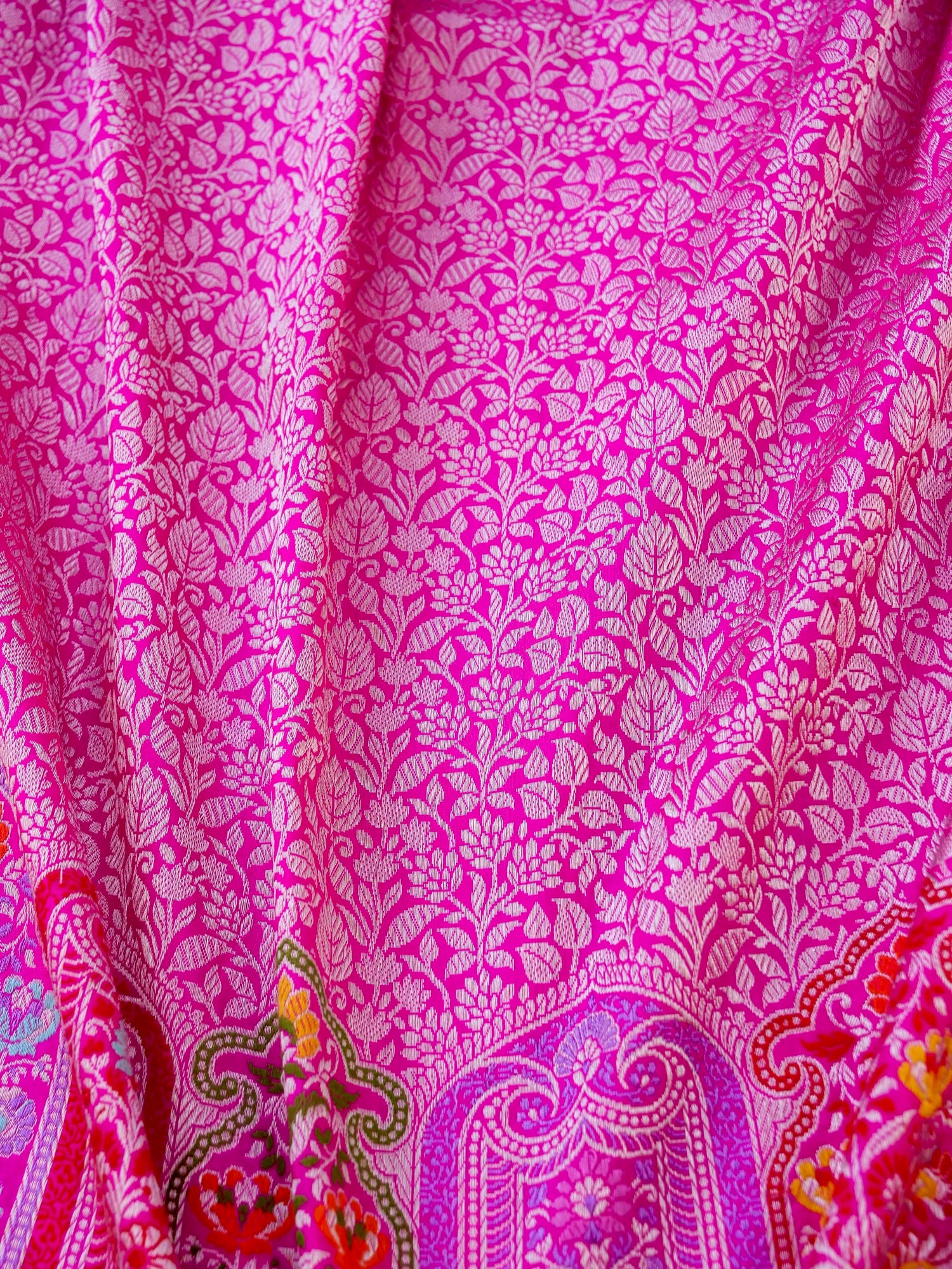Banarasi Katan Silk Kadwa Meenakari Border Handloom Saree | Hot Pink - Khinkhwab