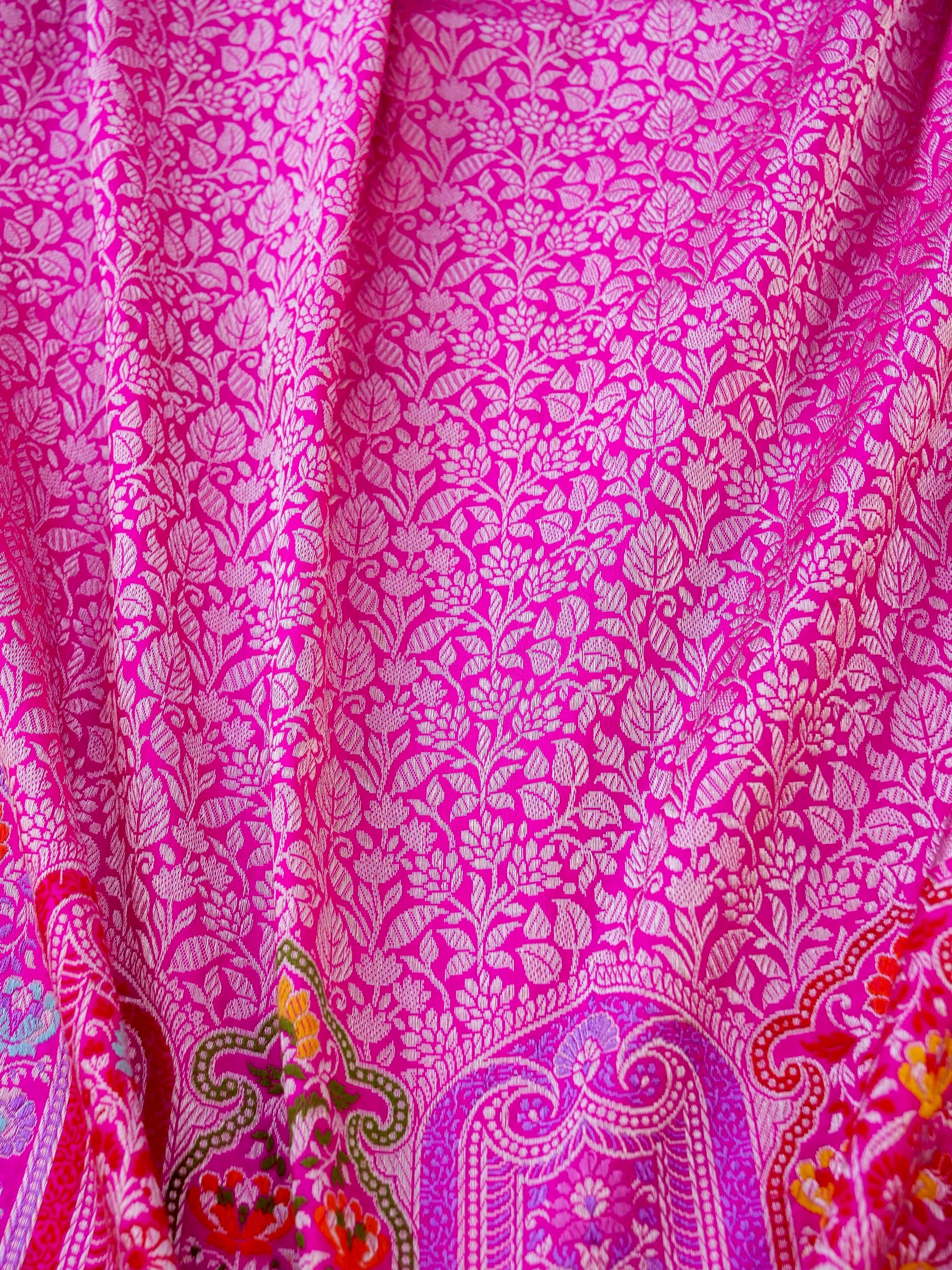 Banarasi Katan Silk Kadwa Meenakari Border Handloom Saree | Hot Pink - Khinkhwab