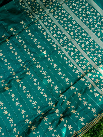 Banarasi Katan Silk Kadwa Star Booti Handloom Saree | Teal - Khinkhwab