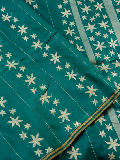 Banarasi Katan Silk Kadwa Star Booti Handloom Saree | Teal - Khinkhwab