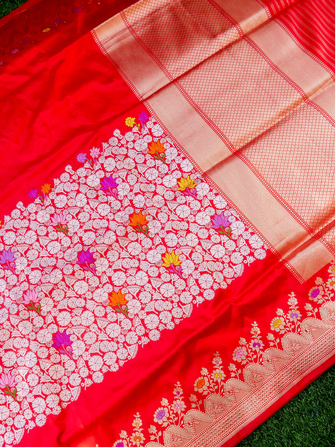 Banarasi Katan Silk Kadwa Meenakari Handloom Saree | Red - Khinkhwab