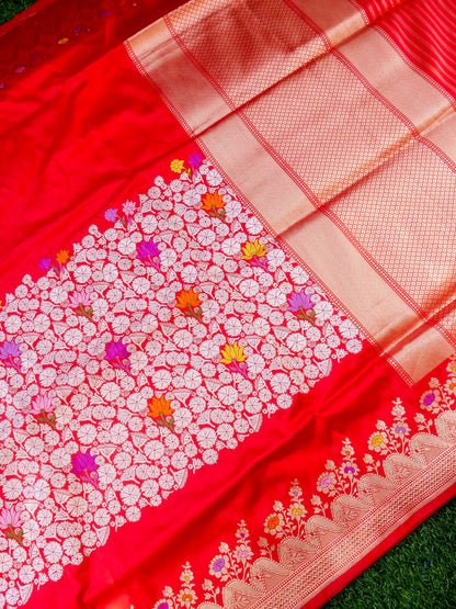 Banarasi Katan Silk Kadwa Meenakari Handloom Saree | Red - Khinkhwab