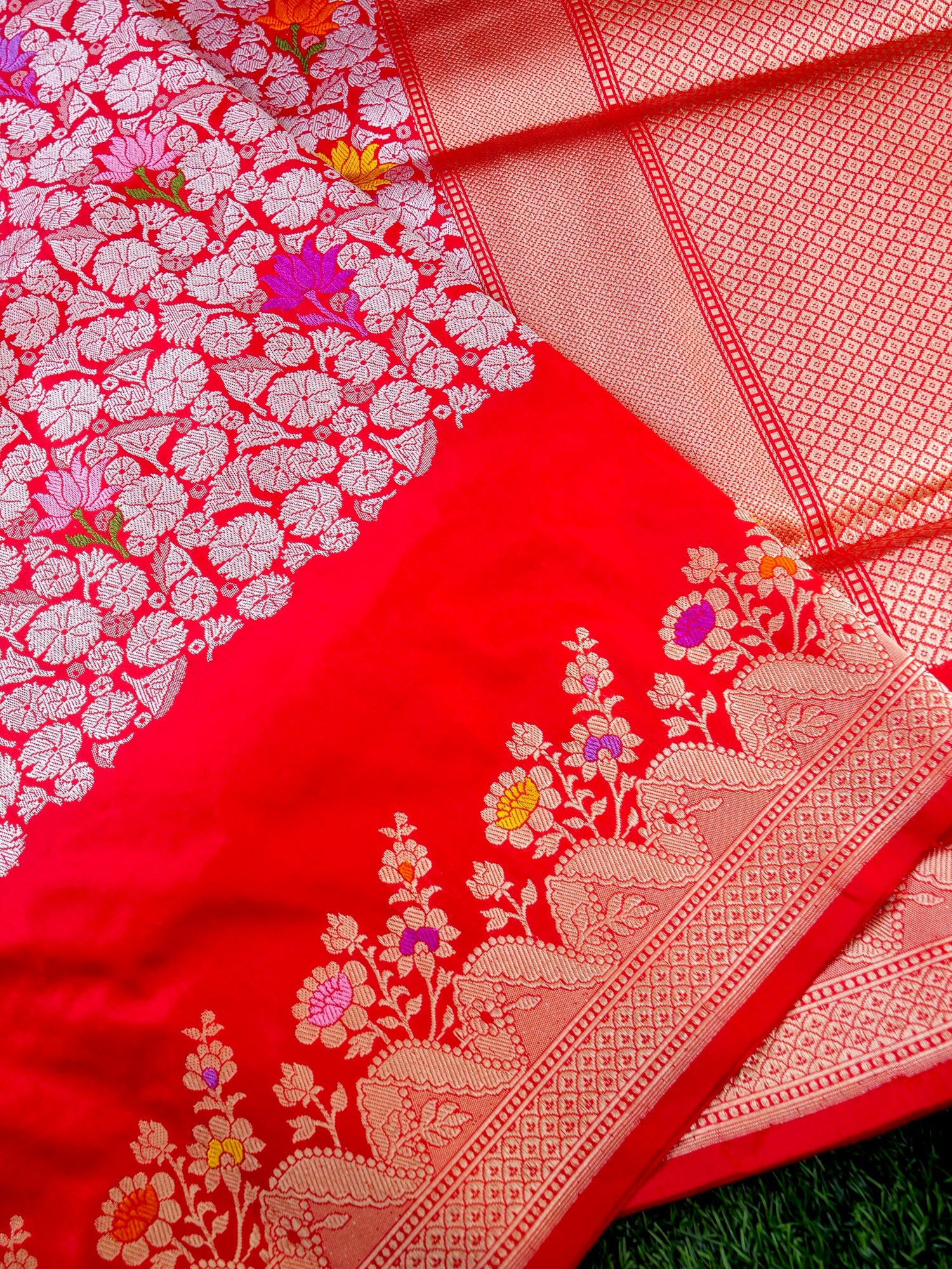 Banarasi Katan Silk Kadwa Meenakari Handloom Saree | Red - Khinkhwab