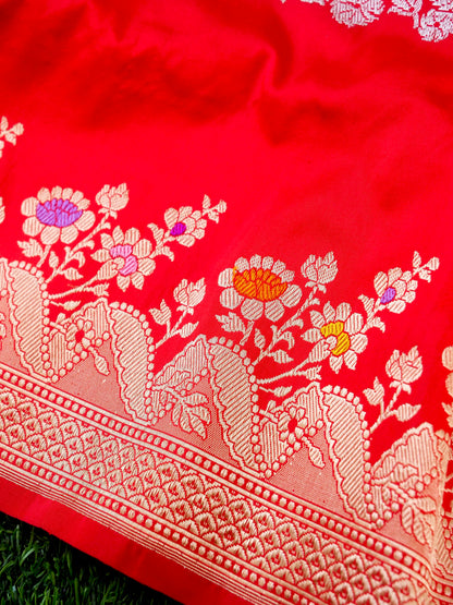 Banarasi Katan Silk Kadwa Meenakari Handloom Saree | Red - Khinkhwab