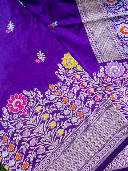 Banarasi Katan Silk Kadwa Meenakari Handloom Saree | Purple - Khinkhwab