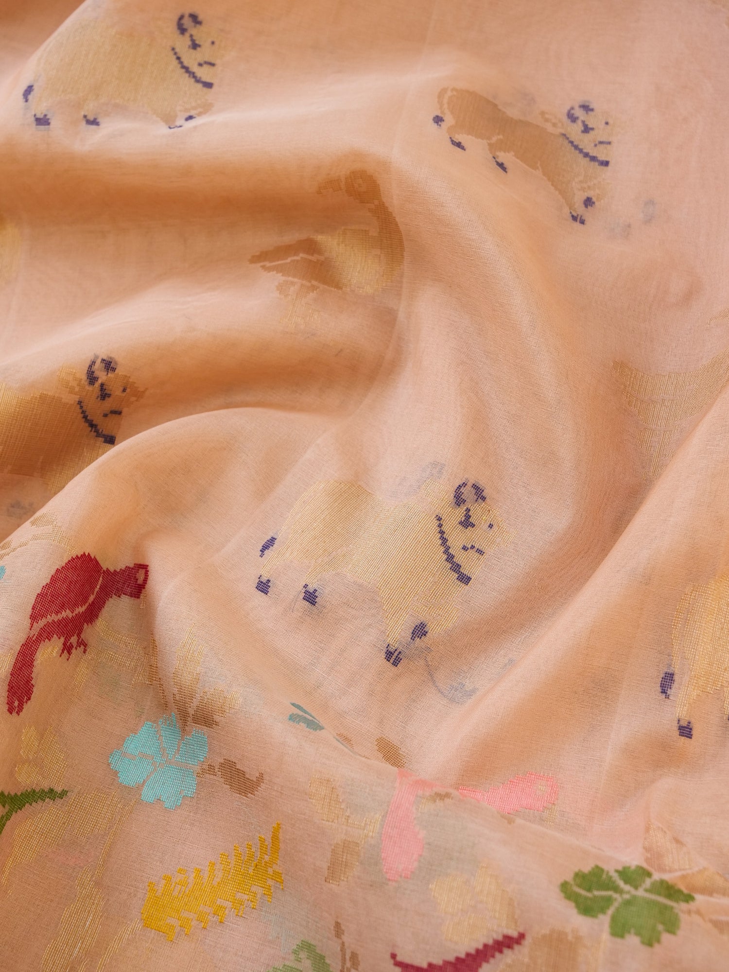 Banarasi Kora Silk Kadwa Handloom Saree with Cow | Peach - Khinkhwab