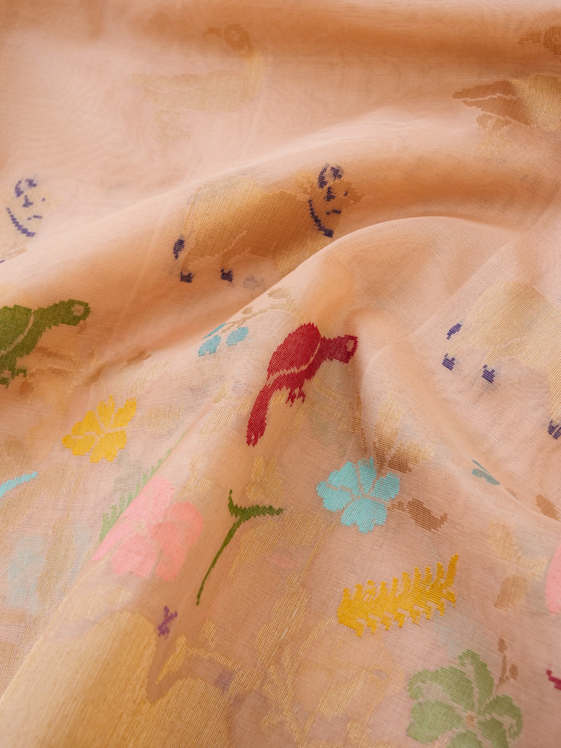 Banarasi Kora Silk Kadwa Handloom Saree with Cow | Peach - Khinkhwab