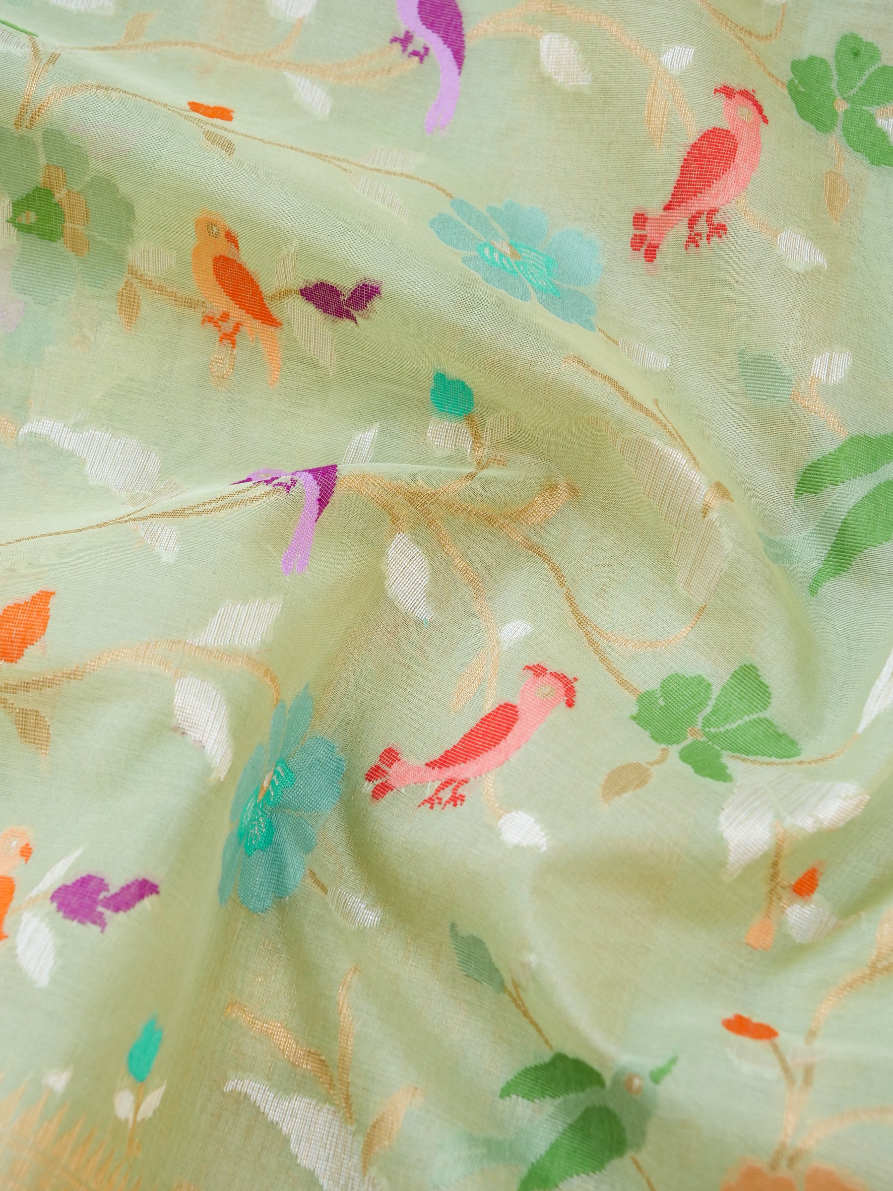 Banarasi Kora Silk Kadwa Handloom Saree | Pistachio - Khinkhwab