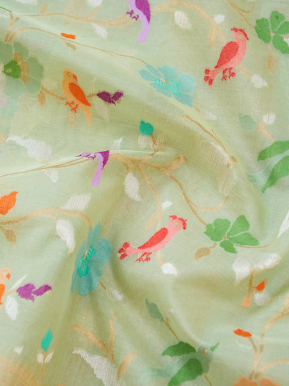 Banarasi Kora Silk Kadwa Handloom Saree | Pistachio - Khinkhwab