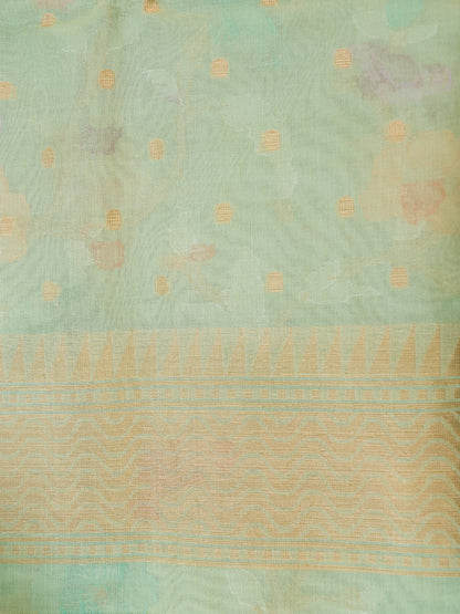 Banarasi Kora Silk Kadwa Handloom Saree | Pistachio - Khinkhwab