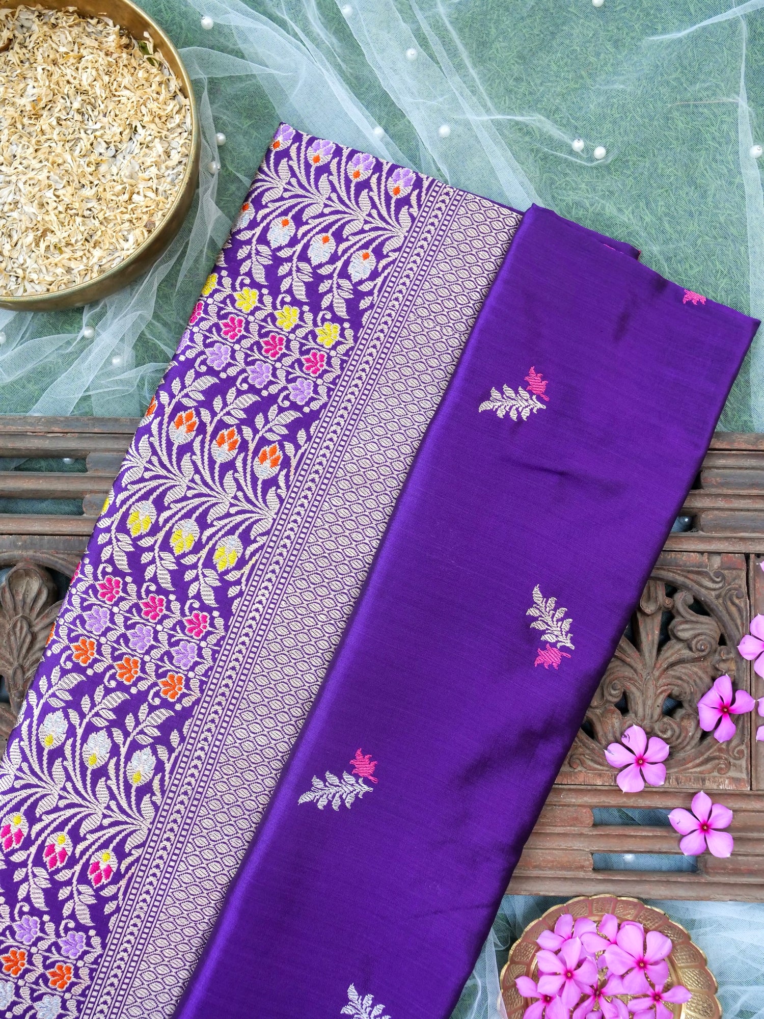 Banarasi Katan Silk Kadwa Meenakari Handloom Saree | Purple - Khinkhwab
